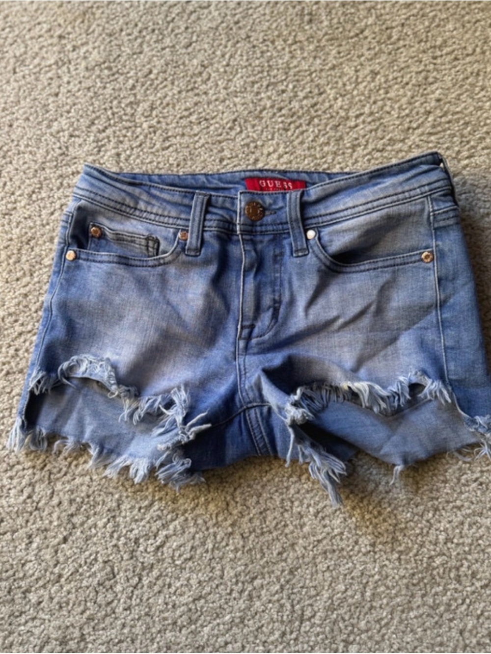 Guess Distressed Light Blue Denim Cutoff Shorts sexy casual y2k